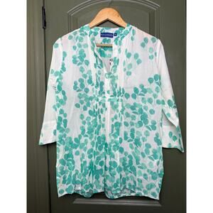 NWT Ro's Garden Arles Resort Beach Pool Shirt Top Blue White Aqua Leaf XS